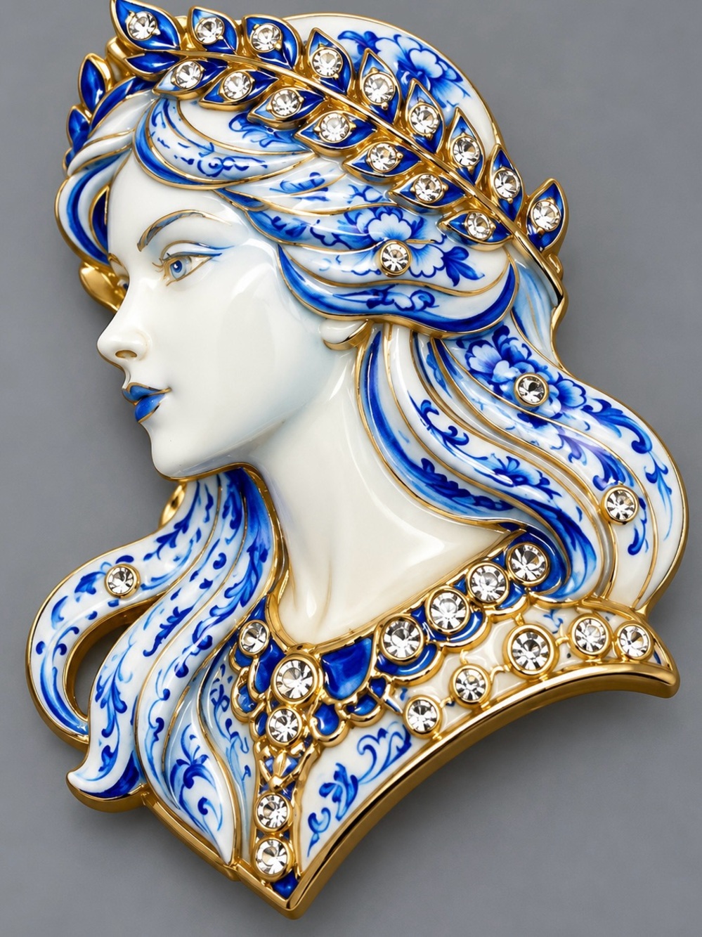 Blue and White Enamel Style Lady Brooch #cz524